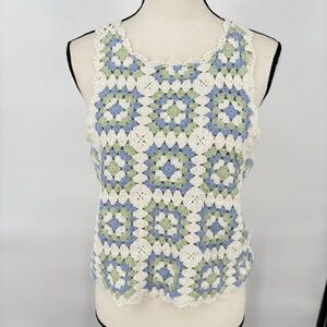 Lucky Brand Crochet Tank Top in Cream, Blue, Green
